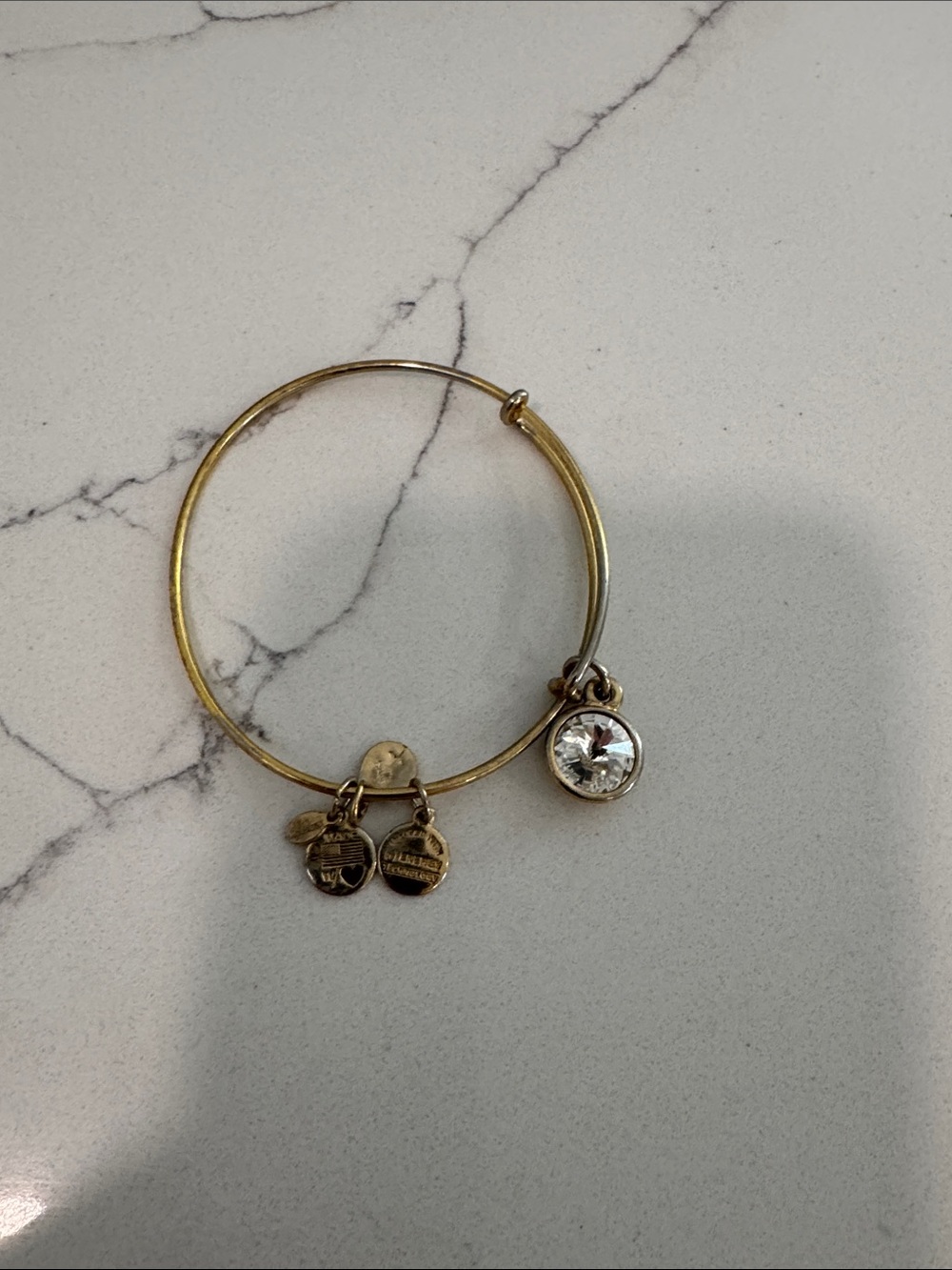 Alex and Ani Gold-Tone Crystal Charm Bangle Bracelet by